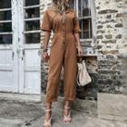 Elbow-sleeve Notch Lapel Loose Fit Jumpsuit