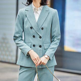 Double-breasted Pinstriped Blazer / Shirt / Straight Leg Pants / Pencil Skirt