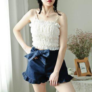 Spaghetti Strap Shirred Lace Top