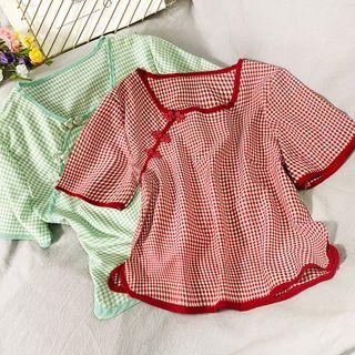 Frog-button Checker Qipao Top