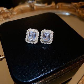 Rectangle Rhinestone Faux Pearl Alloy Earring 1 Pair - White - One Size