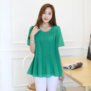 Pleated Short-sleeve Chiffon Top