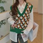 Argyle Sweater Vest Vest - Green & Orange & White - One Size