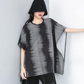 Batwing-sleeve Tie Dye T-shirt Black & Gray - One Size
