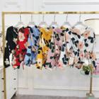 Drawstring-waist Flower-print Blouse