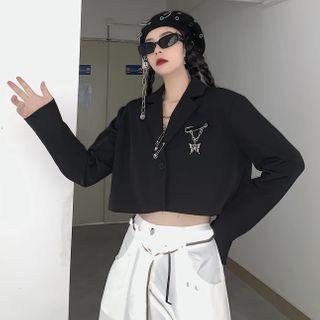 Lapel Collar Single-button Cropped Blazer