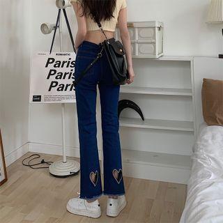 High Waist Heart Cutout Straight Leg Cropped Jeans