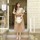 Lace-trim Gathered-waist Long Dress