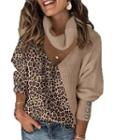 Long Sleeve Mock Neck Leopard Print Paneled Sweater