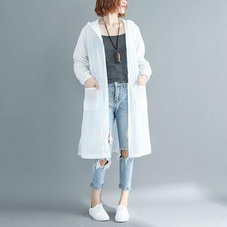 Embroidered Hooded Long Light Jacket