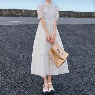 Short-sleeve Sheer A-line Maxi Dress