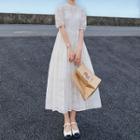 Short-sleeve Sheer A-line Maxi Dress