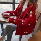 Cherry Patterned Cardigan Red - One Size