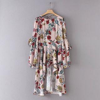 Floral Print Open Back Sheath Dress