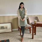 V-neck Wool Blend Pinafore Dress Green - One Size