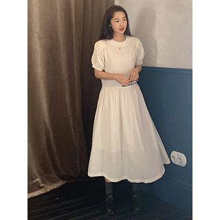Puff-sleeve Textured A-line Dress