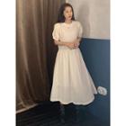 Puff-sleeve Textured A-line Dress