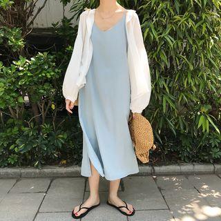Spaghetti-strap Midi Dress / Open Front Light Jacket