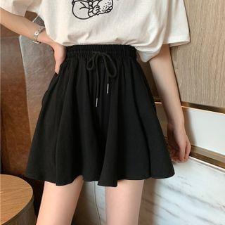 Plain High-waist Drawstring A-line Shorts