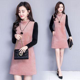 Knit Panel Long-sleeve A-line Dress