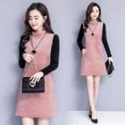Knit Panel Long-sleeve A-line Dress