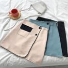 Color-block Asymmetric High-waist A-line Skirt