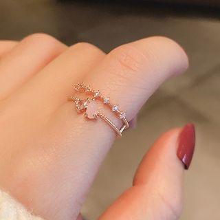 Rhinestone Ring (various Designs) Double Layers - Pink & Gold - One Size