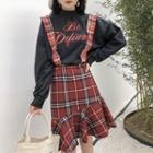 Lettering Pullover / Plaid Suspender Skirt