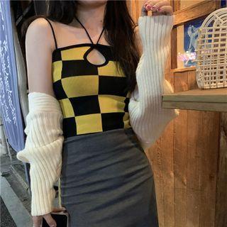 Checkerboard Pattern Cropped Camisole Top