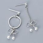 Non-matching 925 Sterling Silver Faux Pearl Bow Dangle Earring
