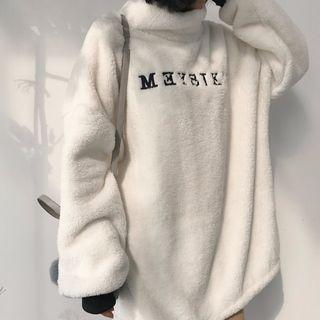 Faux Fur Embroidered Turtleneck Sweatshirt