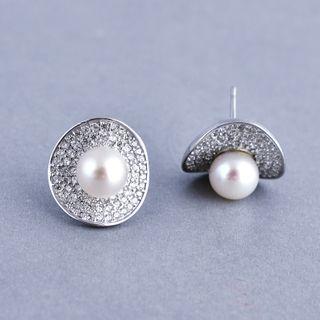 Rhinestone Faux Pearl Earring Silver - One Size