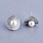Rhinestone Faux Pearl Earring Silver - One Size