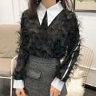 Long-sleeve Feather-accent Collared Top