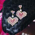 Faux Pearl Rhinestone Heart Dangle Earring 1 Pair - Pink - One Size