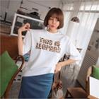 Elbow-sleeve Leopard-letter T-shirt