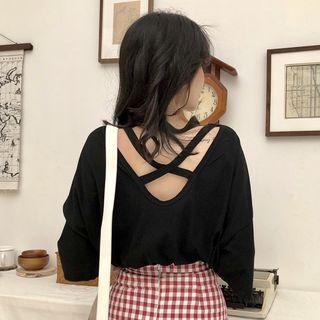 Elbow-sleeve Cross Strap Back T-shirt