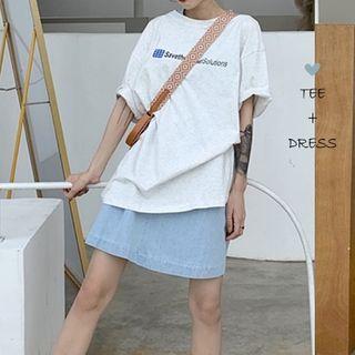 Sleeveless Plain Tank Dress / Printed Tee