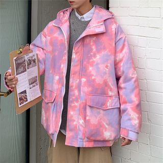 Tie-dyed Hooded Zip-up Cargo Jacket