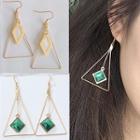 Scallop / Gemstone Alloy Triangle Dangle Earring