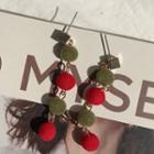 Pompom Dangle Earring Earrings - Red & Green - One Size