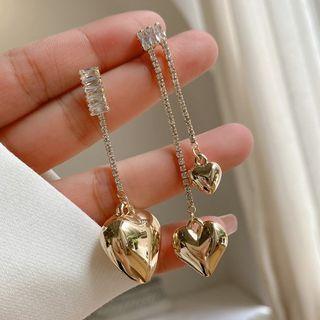 Rhinestone Heart Alloy Asymmetrical Dangle Earring 1 Pair - Gold - One Size