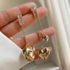 Rhinestone Heart Alloy Asymmetrical Dangle Earring 1 Pair - Gold - One Size