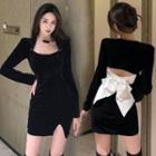 Long-sleeve Tie-back Mini Bodycon Dress