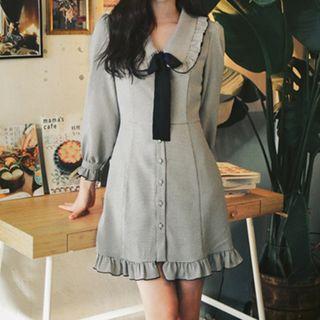 Sailor-collar Tie-neck A-line Shirtdress