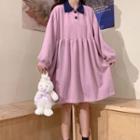 Long-sleeve Rabbit Embroidered Collared Dress