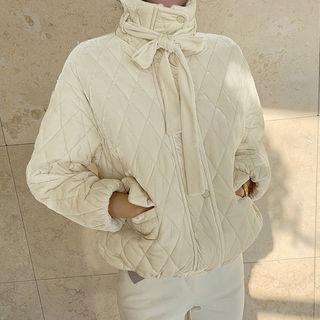 Tie-neck Quilted Velvet Jacket