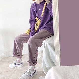Plain Wide-leg Pants Light Purple - One Size