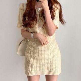Set: Short-sleeve Cardigan + Mini Pencil Skirt