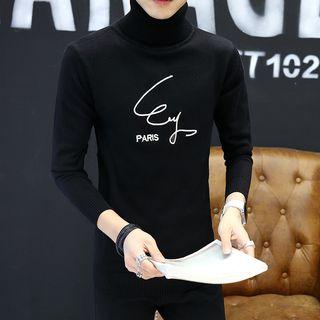 Long-sleeve Lettering Turtleneck Sweater